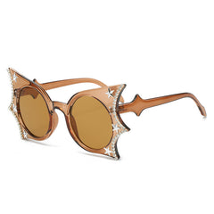 (6 PACK) Wholesale Sunglasses Unique Bat Butterfly New Arrival Rhinestone Fashion Women 2023 - BulkSunglassesWholesale.com - Tea Frame Tea Lens