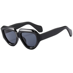 (6 PACK) Wholesale Sunglasses New Arrival Unique Triangle Fashion Unique Women 2023 - BulkSunglassesWholesale.com - Shiny Black Frame Black Lens
