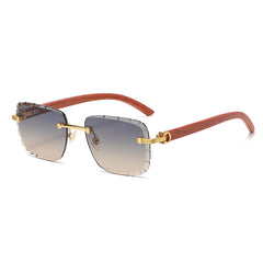 (6 PACK) Wholesale Sunglasses New Arrival Wood Grain Fashion Square Cut Edge Rimless Unique Street 2023 - BulkSunglassesWholesale.com - Grey Tea