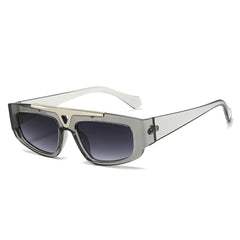 (6 PACK) Wholesale Sunglasses New Arrival Small Fashion Unique Metal Hollow 2023 - BulkSunglassesWholesale.com - Grey Frame Gradient Black Lens