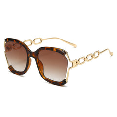 (6 PACK) Wholesale Sunglasses New Arrival Street Fashion Trendy Metal Hollow 2023 - BulkSunglassesWholesale.com - Leopard Print Frame Gradient Gradient Tea Lens