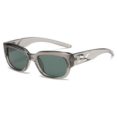 (6 PACK) Wholesale Sunglasses New Arrival Square Trendy Korean Vintage Women Unique Street 2024 - BulkSunglassesWholesale.com - Clear Grey Frame Green