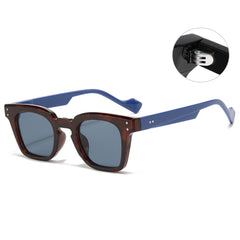 (6 PACK) Wholesale Sunglasses New Arrival Square Women Vintage Fashion Rivet 2023 - BulkSunglassesWholesale.com - Leopard Print Frame Blue Temple Black Grey