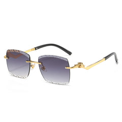 (6 PACK) Wholesale Sunglasses Fashion Rimless Cut Edge Chamfer Women New Arrival Unique Leopard Head Street Trendy 2023 - BulkSunglassesWholesale.com - Gold Frame Gradient Black