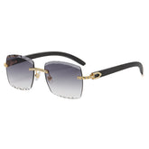 (6 PACK) Wholesale Sunglasses Rimless Cut Edge Square Rhinestone Unique Fashion Wood Grain Street Trendy 2023 - BulkSunglassesWholesale.com - Gradient Grey