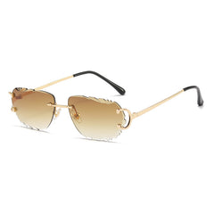 (6 PACK) Wholesale Sunglasses Cut Edge Rimless New Arrival Colorful Unique Street Trendy 2023 - BulkSunglassesWholesale.com - Gold Frame Gradient Tea
