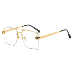 (6 PACK) Wholesale Sunglasses New Arrival Square Double Bridge Fashion Unisex Vintage Leopard Head Metal 2023 - BulkSunglassesWholesale.com - Gold Frame White