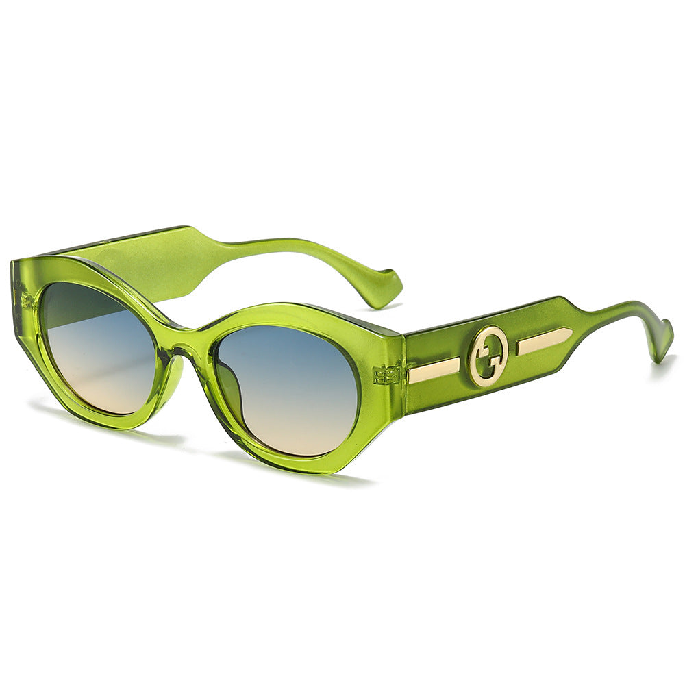 (6 PACK) Wholesale Sunglasses New Arrival Cat Eye Men Fashion Unique 2024 - BulkSunglassesWholesale.com - Green Frame Green Tea Lens