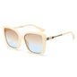 (6 PACK) Wholesale Sunglasses New Arrival Fashion Oversized Cat Eye Unique Metal 2025 - BulkSunglassesWholesale.com - Beige Yellow Frame Tea Blue Lens