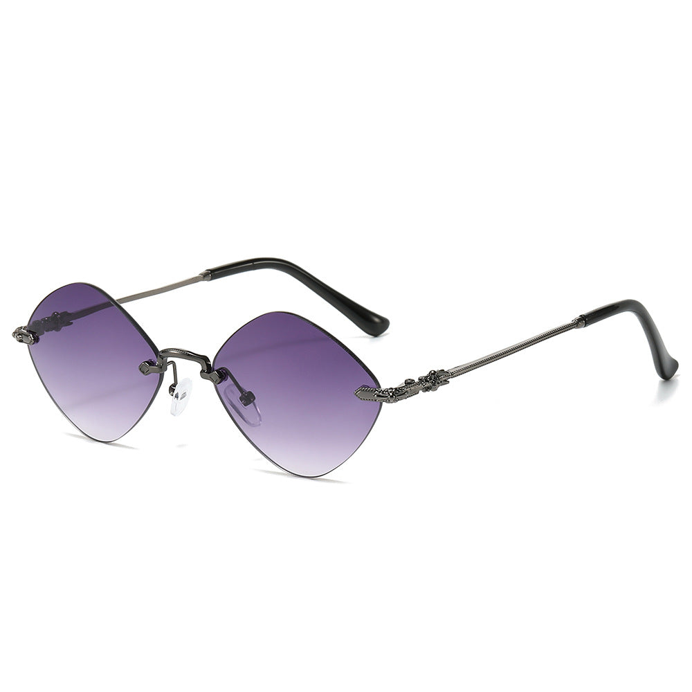 (6 PACK) Wholesale Sunglasses Fashion Unique Rimless Women Small 2024 - BulkSunglassesWholesale.com - Gunmetal Gradient Black Lens