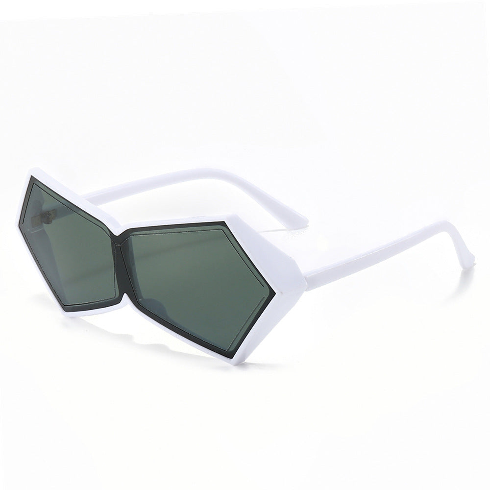 (6 PACK) Wholesale Sunglasses New Arrival Polygon Unique Triangle One Piece 2024 - BulkSunglassesWholesale.com - White Frame Lens