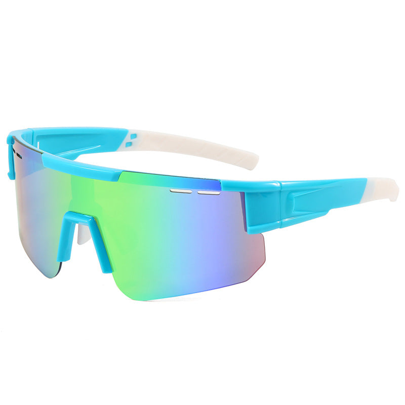 (12 PACK) Wholesale Sports Sunglasses New Arrival Cycling Outdoor Sport One Piece Oversized 2024 - BulkSunglassesWholesale.com - Blue Frame Green Mirrored