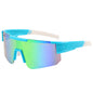 (12 PACK) Wholesale Sports Sunglasses New Arrival Cycling Outdoor Sport One Piece Oversized 2024 - BulkSunglassesWholesale.com - Blue Frame Green Mirrored