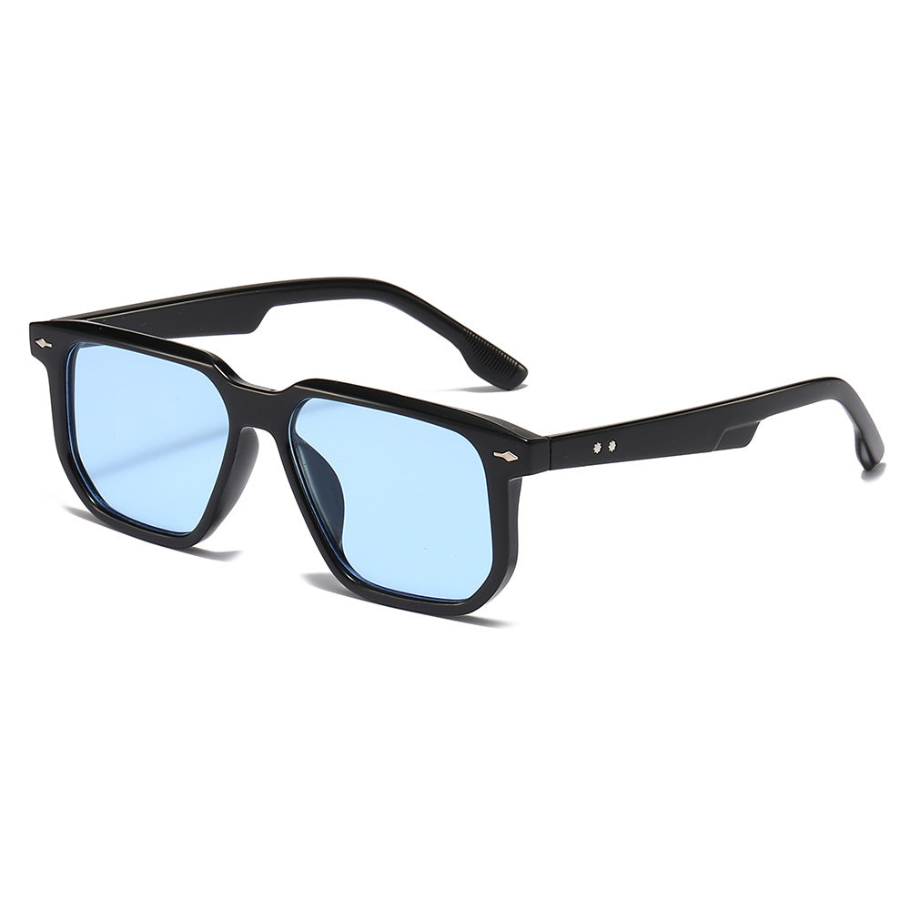 (6 PACK) Wholesale Sunglasses New Arrival Square Unisex Fashion Rivet 2025 - BulkSunglassesWholesale.com - Black Frame Blue Lens
