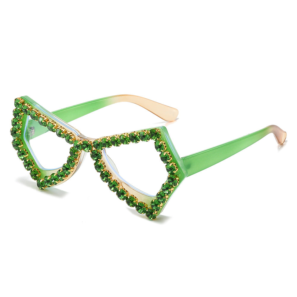 (6 PACK) Wholesale Sunglasses Women Fashion Oversized Rhinestone Butterfly Unique 2024 - BulkSunglassesWholesale.com - Green Frame Green