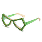 (6 PACK) Wholesale Sunglasses Women Fashion Oversized Rhinestone Butterfly Unique 2024 - BulkSunglassesWholesale.com - Green Frame Green