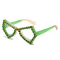 (6 PACK) Wholesale Sunglasses Women Fashion Oversized Rhinestone Butterfly Unique 2024 - BulkSunglassesWholesale.com - Green Frame Green