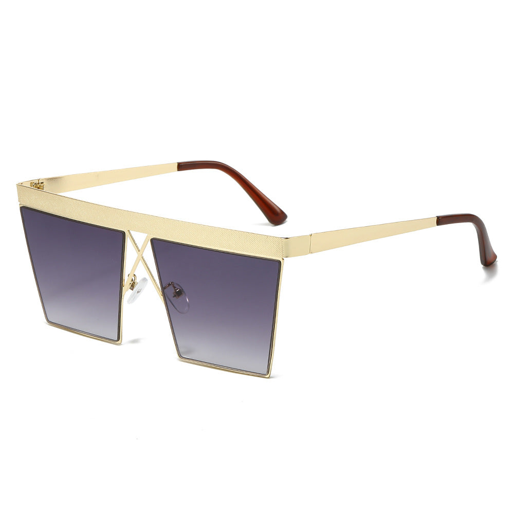 (6 PACK) Wholesale Sunglasses New Arrival Square Fashion Punk Flat Top Unisex 2024 - BulkSunglassesWholesale.com - Gold Frame Gradient Black Lens