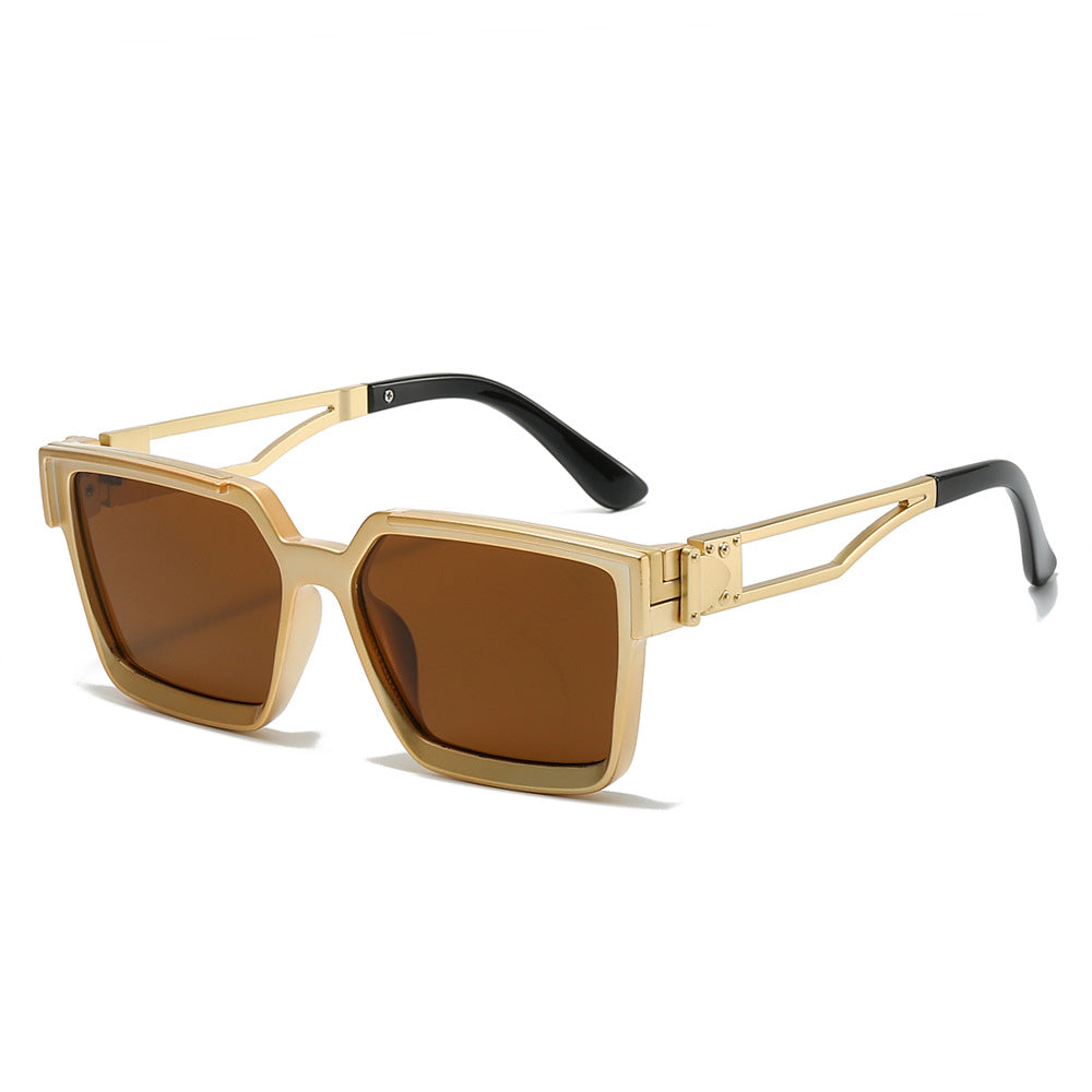 (6 PACK) Wholesale Sunglasses New Arrival Square Men Unique 2024 - BulkSunglassesWholesale.com - Gold Frame Tea Lens