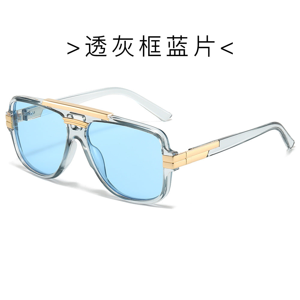 (6 PACK) Wholesale Sunglasses Trendy New Arrival Square Vintage Square Fashion Metal 2024 - BulkSunglassesWholesale.com - Clear Grey Frame Blue Lens