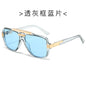 (6 PACK) Wholesale Sunglasses Trendy New Arrival Square Vintage Square Fashion Metal 2024 - BulkSunglassesWholesale.com - Clear Grey Frame Blue Lens