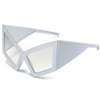 (6 PACK) Wholesale Sunglasses Unique Oversized Cat Eye Unique Hip Hop 2024 - BulkSunglassesWholesale.com - Silver Frame Mirrored Lens