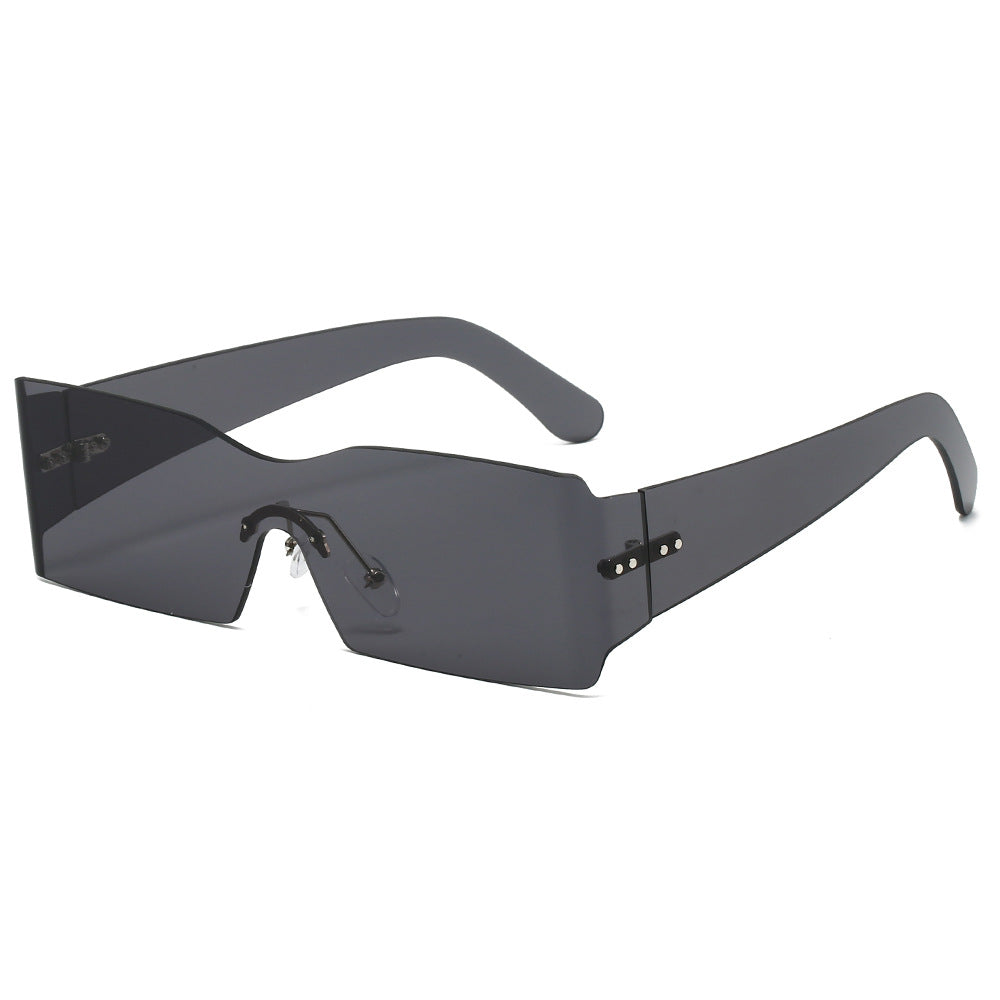 (6 PACK) Wholesale Sunglasses New Arrival One Piece Unique Square Rimless Rivet Fashion 2024 - BulkSunglassesWholesale.com - Black Lens