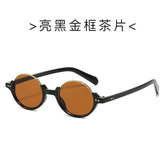 (6 PACK) Wholesale Sunglasses New Arrival Semirimless Round Vintage Trendy Unisex 2024 - BulkSunglassesWholesale.com - Shiny Black Gold Frame Tea Lens