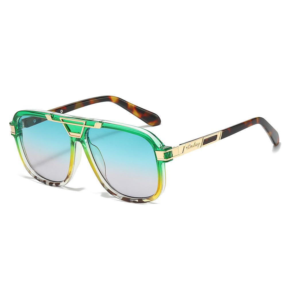 (6 PACK) Wholesale Sunglasses New Arrival Vintage Double Bridge Aviator Fashion Square Men 2025 - BulkSunglassesWholesale.com - Green Frame Green Tea Lens