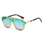 (6 PACK) Wholesale Sunglasses New Arrival Vintage Double Bridge Aviator Fashion Square Men 2025 - BulkSunglassesWholesale.com - Green Frame Green Tea Lens
