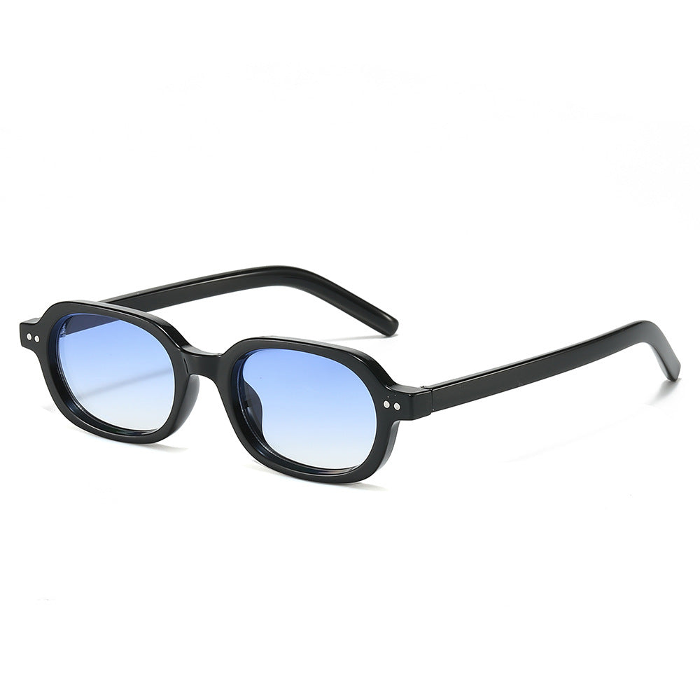 (6 PACK) Wholesale Sunglasses Small New Arrival Unisex Oval Small 2025 - BulkSunglassesWholesale.com - Black Frame Gradient Blue Lens