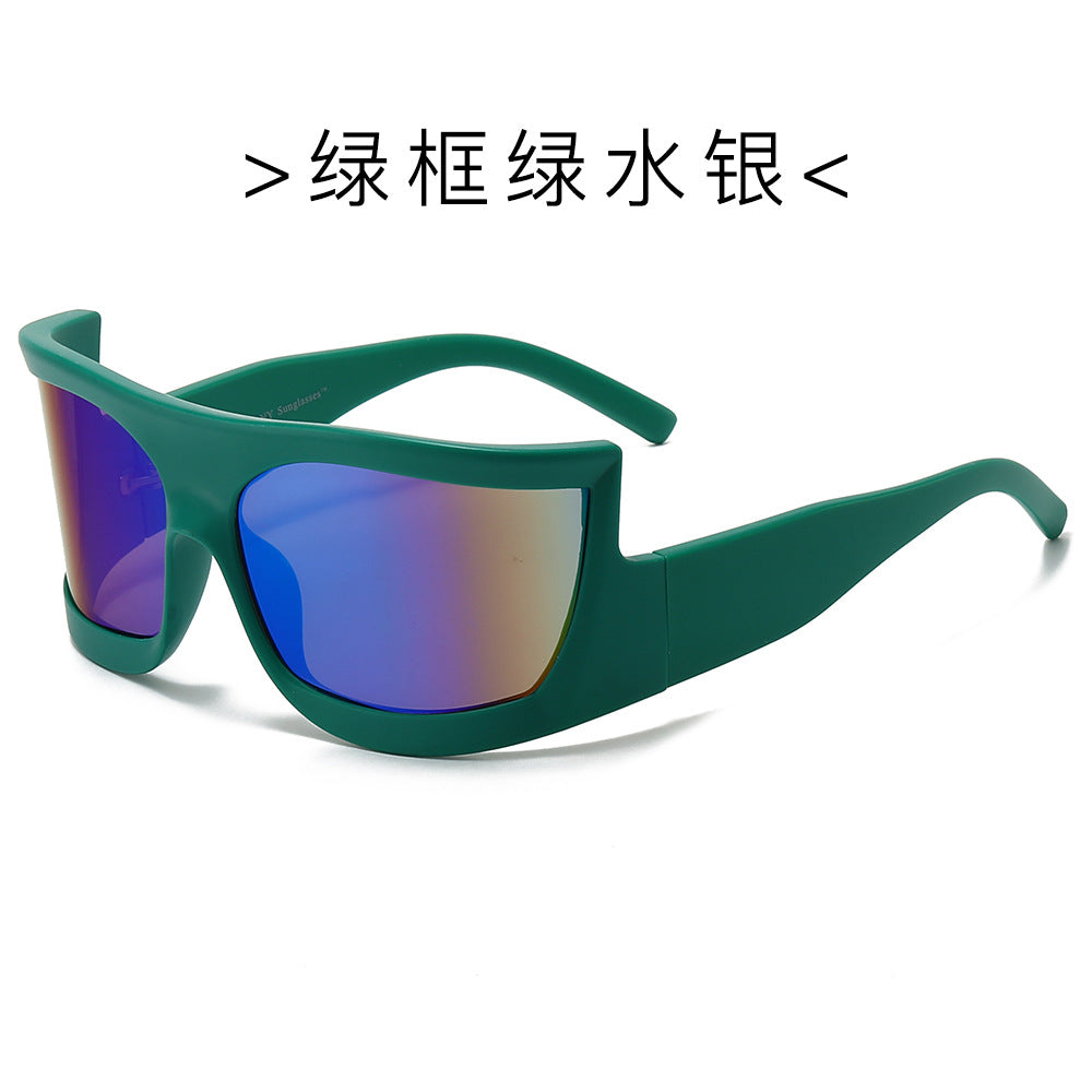 (6 PACK) Wholesale Sunglasses Sport Trendy Fashion Cyber Punk Oversized Cycling 2024 - BulkSunglassesWholesale.com - Green Frame Green Mirrored