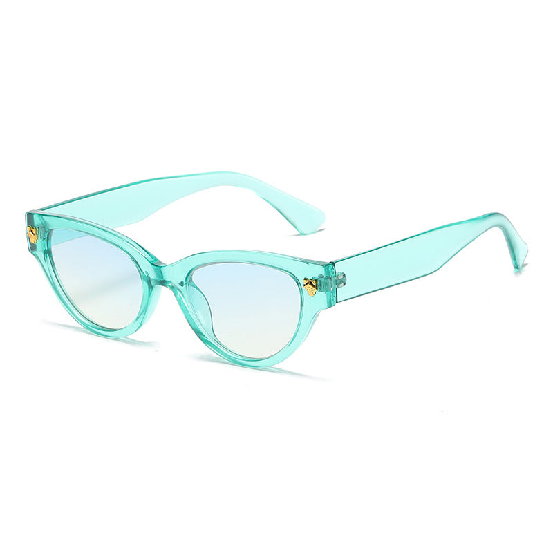 (6 PACK) Wholesale Sunglasses Fashion Cat Eye Unique Women New Arrival Leopard Head Street 2024 - BulkSunglassesWholesale.com - Clear Green Frame Blue Yellow