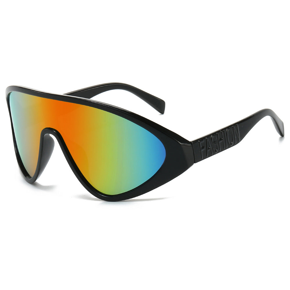 (6 PACK) Wholesale Sunglasses Aviator New Arrival Oversized One Piece Outdoor Windproof Street 2024 - BulkSunglassesWholesale.com - Black Frame Red Mirrored