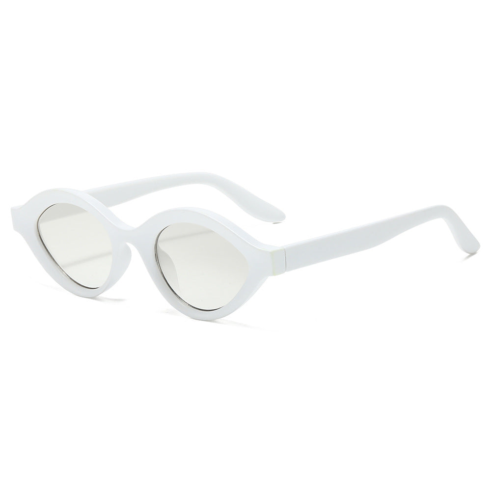 (6 PACK) Wholesale Sunglasses Fashion New Arrival Oval Small Unique Unisex 2024 - BulkSunglassesWholesale.com - White Frame Mirrored Lens