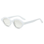 (6 PACK) Wholesale Sunglasses Fashion New Arrival Oval Small Unique Unisex 2024 - BulkSunglassesWholesale.com - White Frame Mirrored Lens