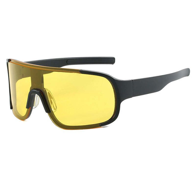 (12 PACK) Wholesale Sports Sunglasses New Arrival Unisex Outdoor Sport Cycling 2024 - BulkSunglassesWholesale.com - Black Frame Yellow Lens
