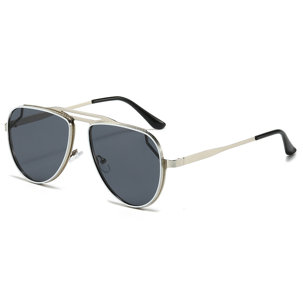 (6 PACK) Wholesale Sunglasses New Arrival Aviator Vintage Classic Fashion Aviator Double Bridge Unisex 2024 - BulkSunglassesWholesale.com - Silver Frame Black Black Lens