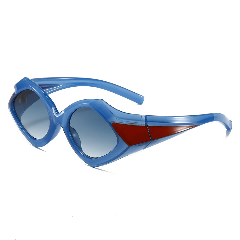 (6 PACK) Wholesale Sunglasses New Arrival Unique Trendy Triangle Hip Hop 2024 - BulkSunglassesWholesale.com - Blue Frame Blue Green Lens