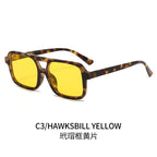 (6 PACK) Wholesale Sunglasses Double Bridge Women Fashion Trendy Square Street Vintage 2024 - BulkSunglassesWholesale.com - Leopard Print Frame Yellow Lens