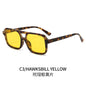 (6 PACK) Wholesale Sunglasses Double Bridge Women Fashion Trendy Square Street Vintage 2024 - BulkSunglassesWholesale.com - Leopard Print Frame Yellow Lens