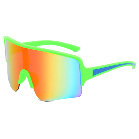 (12 PACK) Wholesale Sports Sunglasses Outdoor Sport Kids Cycling 2024 - BulkSunglassesWholesale.com - Green Frame Orange Mirrored