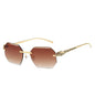 (6 PACK) Wholesale Sunglasses New Arrival Rimless Unique Leopard Head Polygon Cut Edge Fashion Women 2024 - BulkSunglassesWholesale.com - Gold Frame Gradient Tea Lens