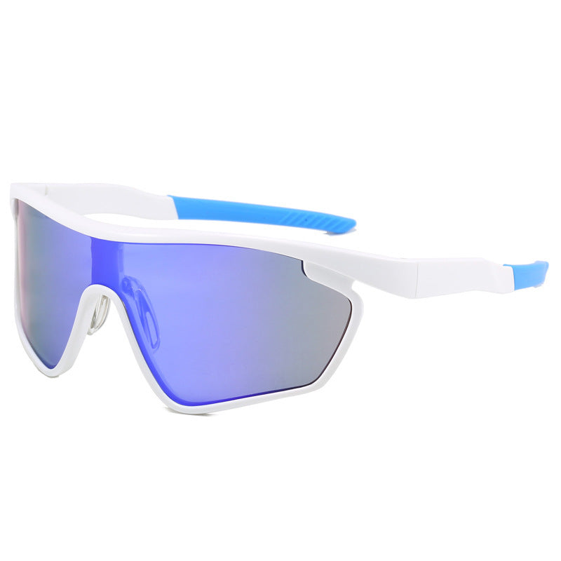(12 PACK) Wholesale Sports Sunglasses Outdoor Sport Cycling Windproof Trendy 2024 - BulkSunglassesWholesale.com - White Frame Blue Mirrored
