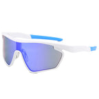 (12 PACK) Wholesale Sports Sunglasses Outdoor Sport Cycling Windproof Trendy 2024 - BulkSunglassesWholesale.com - White Frame Blue Mirrored