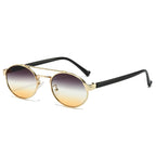 (6 PACK) Wholesale Sunglasses New Arrival Double Bridge Unique Oval 2024 - BulkSunglassesWholesale.com - Gold Frame Grey Yellow Lens ( Black Temple )