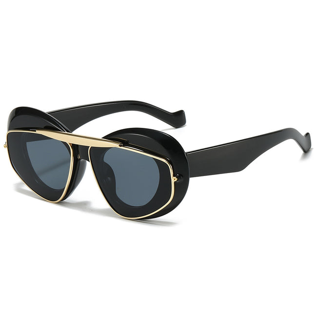 (6 PACK) Wholesale Sunglasses New Arrival Trendy Vintage Women Metal Unique Fashion 2024 - BulkSunglassesWholesale.com - Black Frame Black Lens Hover Image