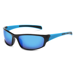 (12 PACK) Wholesale Sports Sunglasses New Arrival Unisex Outdoor Sport Cycling 2024 - BulkSunglassesWholesale.com - Black Frame Blue Mirrored