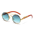 (6 PACK) Wholesale Sunglasses New Arrival Unique Round Metal Fashion Double Bridge Leopard Head 2025 - BulkSunglassesWholesale.com - Gold Frame Grey Green