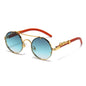 (6 PACK) Wholesale Sunglasses New Arrival Unique Round Metal Fashion Double Bridge Leopard Head 2025 - BulkSunglassesWholesale.com - Gold Frame Grey Green